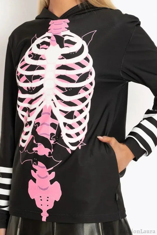Street Style Bat Skeleton Graphic Hoodie