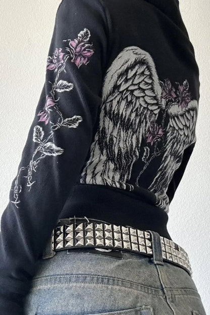 Street Style Wing Print Hoodie