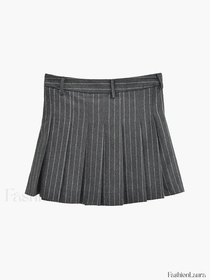 Stripe Pleated Graceful Mini Skirt