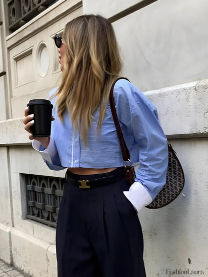 Striped Cropped Graceful Patchwork Shirt