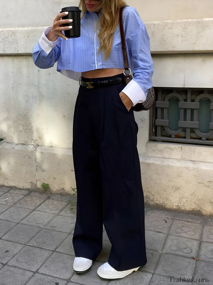 Striped Cropped Graceful Patchwork Shirt
