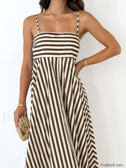 Striped Pleated Cami Long Dress