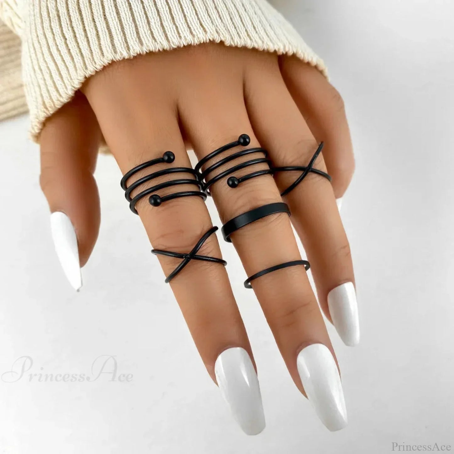 Stylish Ladies Gothic Punk Black Joint Rings Collection