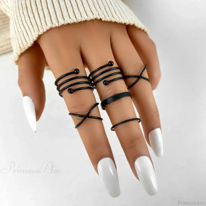 Stylish Ladies Gothic Punk Black Joint Rings Collection