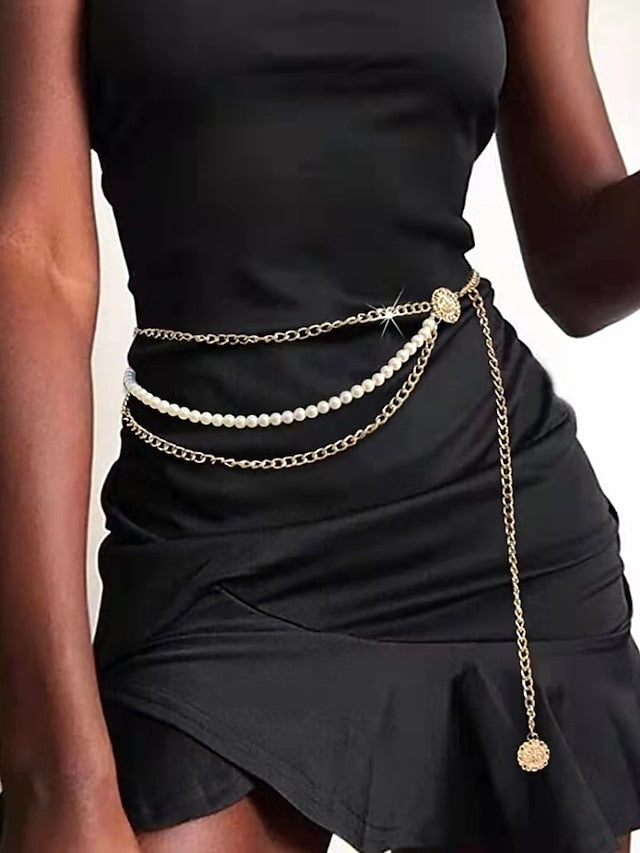 Belt Alloy Gold Chain Street Daily Pure Color for Women