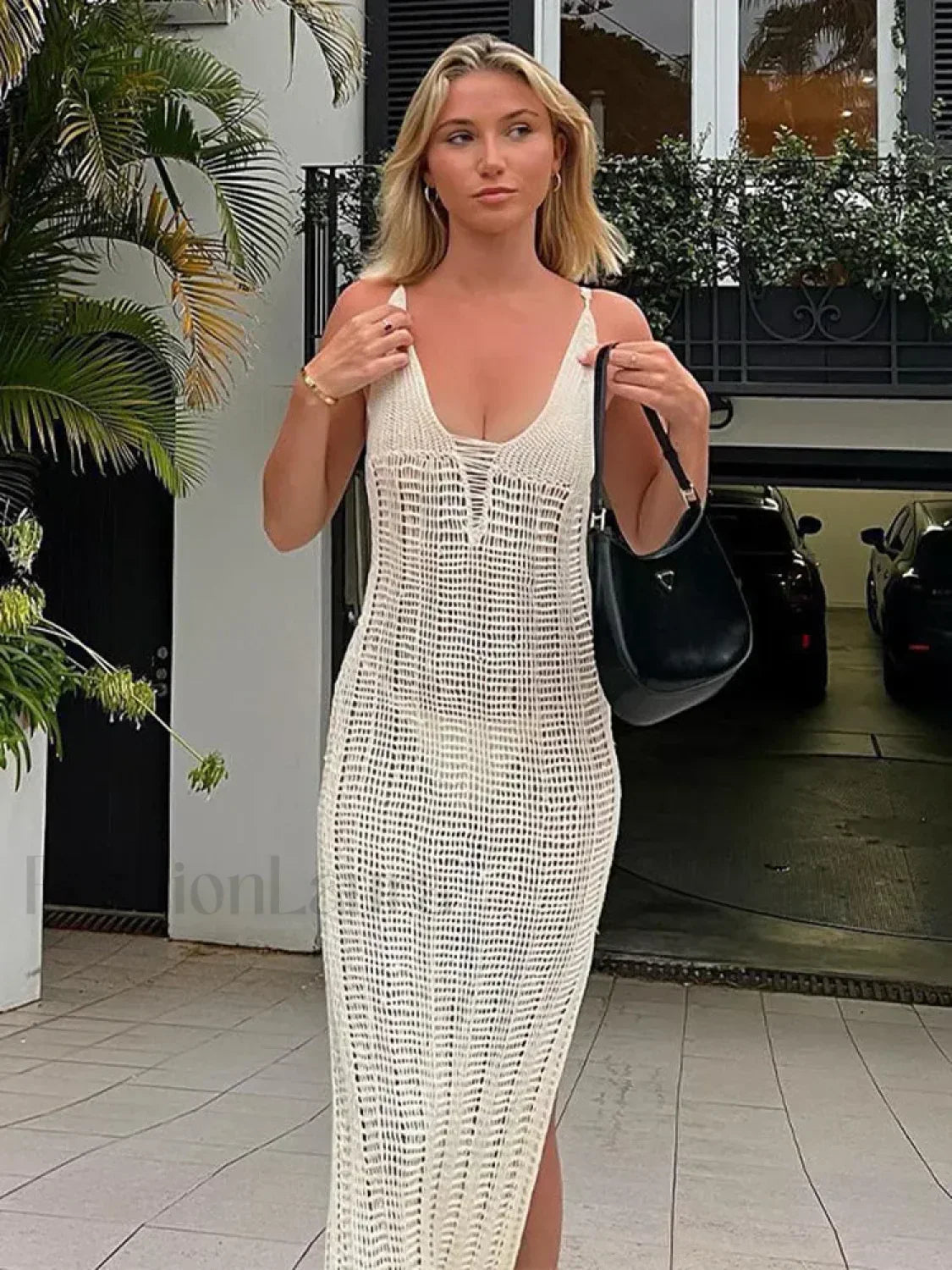 Summer Beach Crochet Maxi Hollow Out Cover-Ups Bodycon V Neck Knitted Long Club Party Streetwear Dress