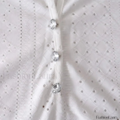 Summer Fashion Lace Buttoned Casual Plain Blouse