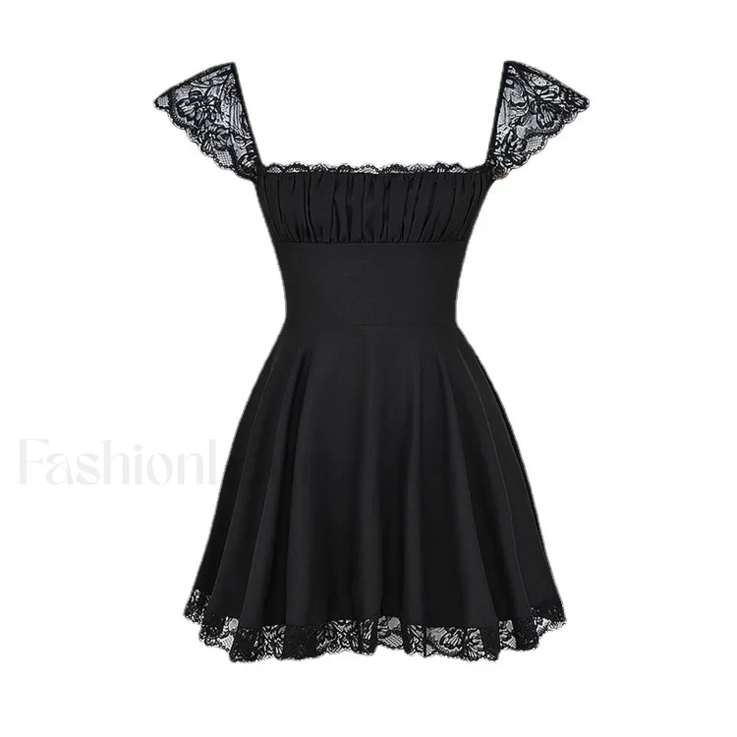 Summer Lace Patchwork Square Neck Mini Casual A Line Birthday Black Lace Up Women's Clothing Dress