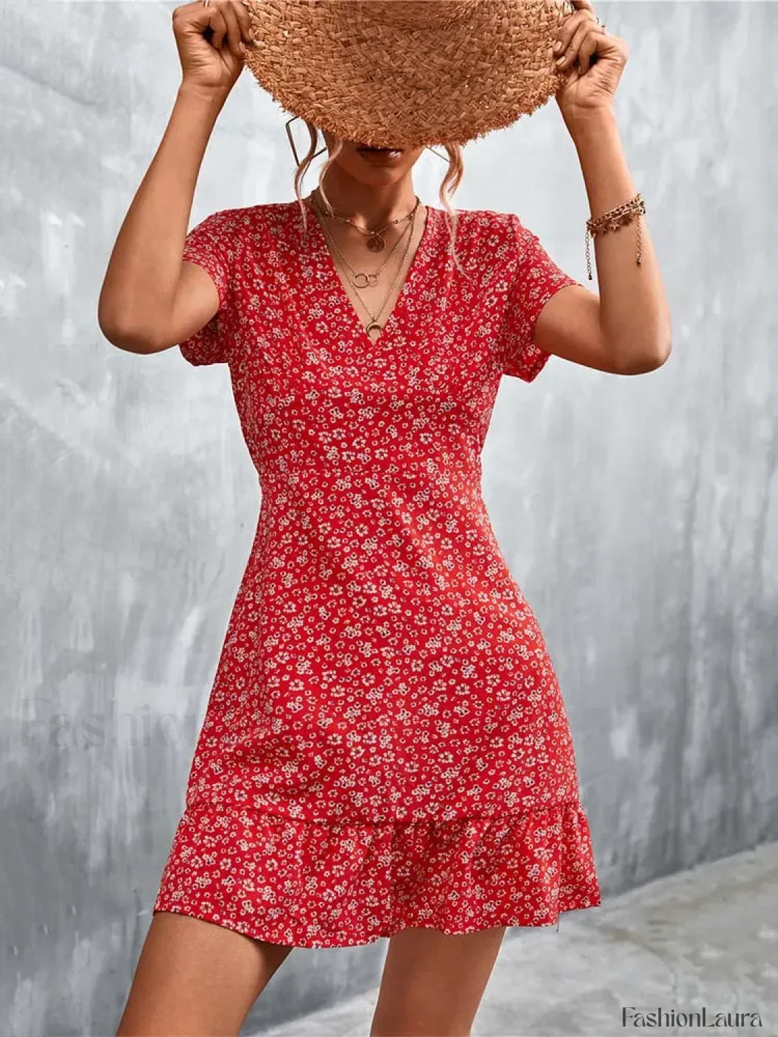 Summer Short Boho V Neck Floral Party Bohemian Flower Mini A-Line Dress