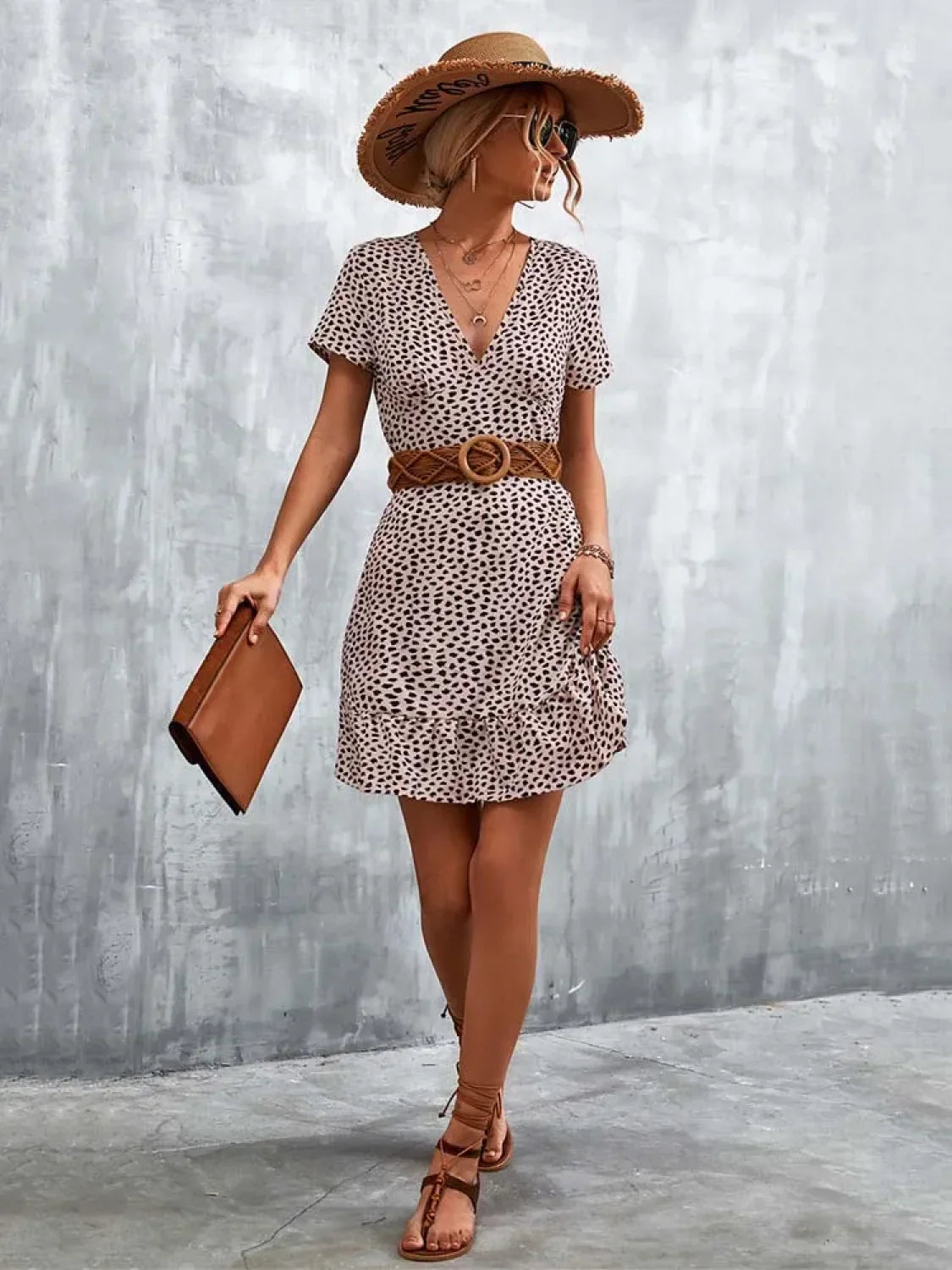 Summer Short Boho V Neck Floral Party Bohemian Flower Mini A-Line Dress