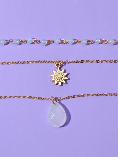 Sun Charm Layered Necklace for Women