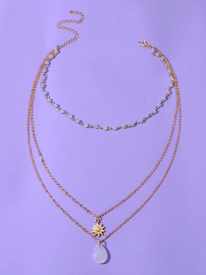 Sun Charm Layered Necklace for Women
