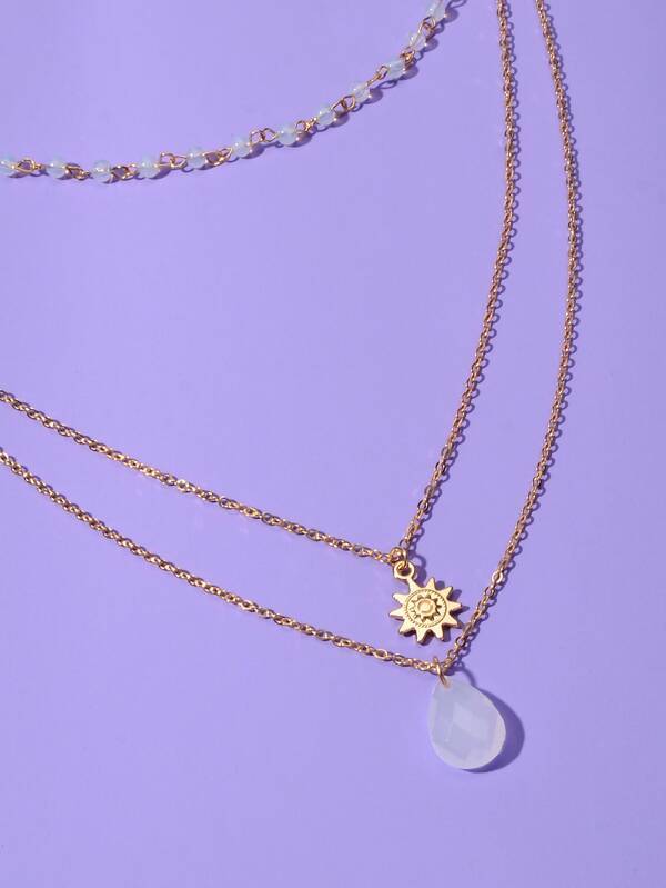 Sun Charm Layered Necklace for Women