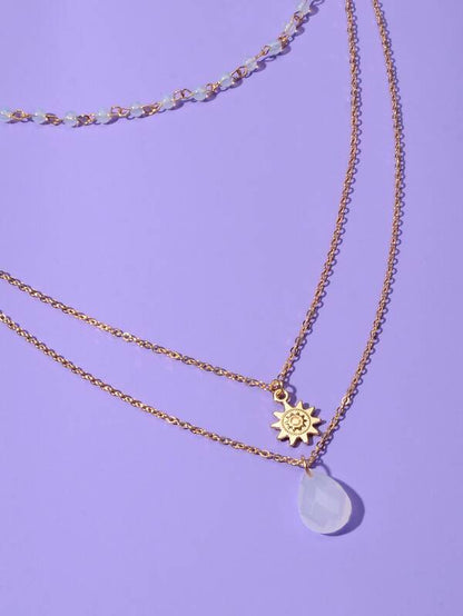 Sun Charm Layered Necklace for Women