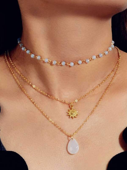 Sun Charm Layered Necklace for Women