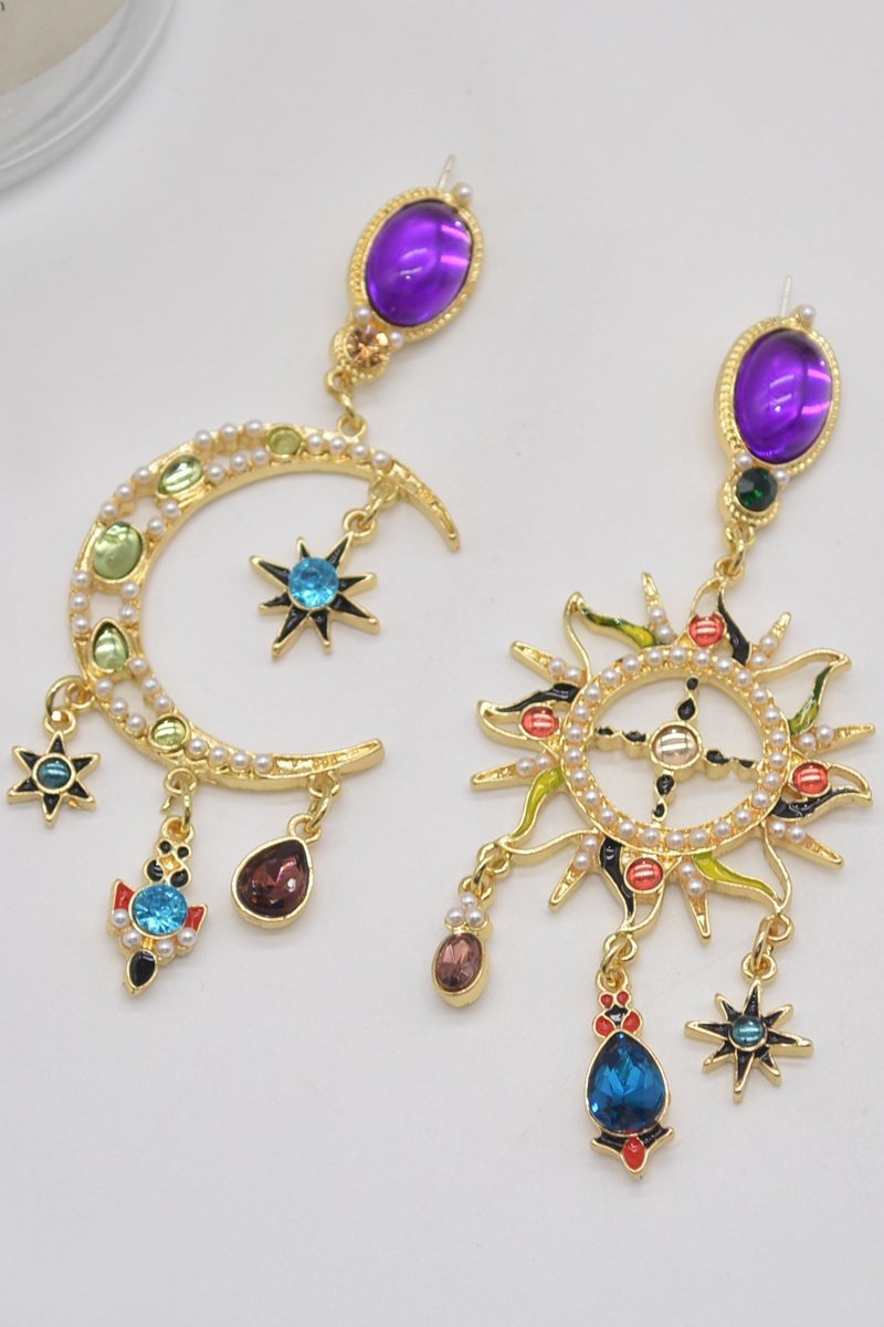 Pendientes largos asimétricos colgantes Sol y Luna