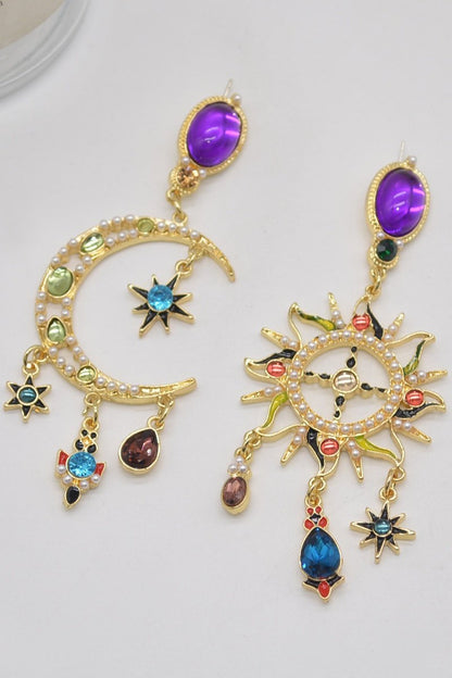Pendientes largos asimétricos colgantes Sol y Luna