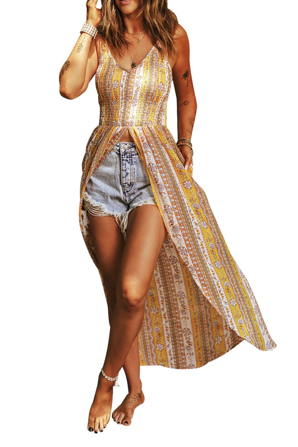 Allover Floral Shirred Wrap Dress for Women