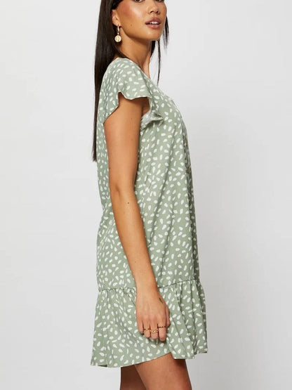 V-neck Single Breasted  Printed Dress