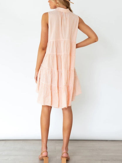 Sleeveless Lapel Stripe Button Dress