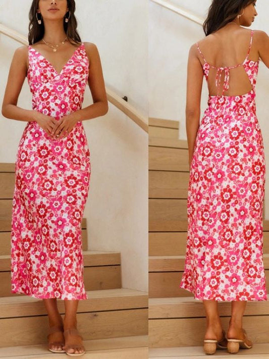 Bandage Backless Floral Dress
