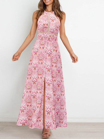 Halter Cut-out Split Floral Dress