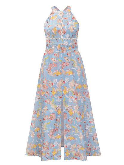 Halter Cut-out Split Floral Dress