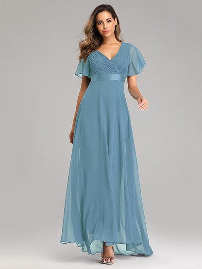 Big Swing V Neck Flared Sleeve Chiffon Party Bridesmaid Evening Dress