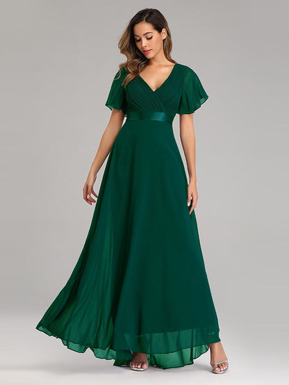 Big Swing V Neck Flared Sleeve Chiffon Party Bridesmaid Evening Dress