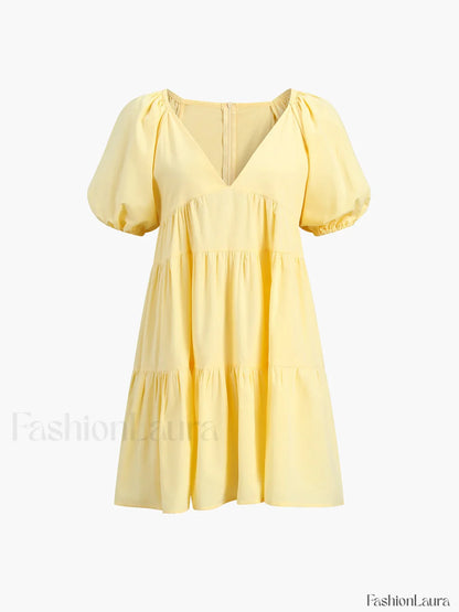 Sunshine Zippered Plunge Trendy Skater Short Dress