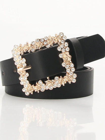 Unisex PU Buckle Belt PU Leather Prong Buckle Crystal Rhinestone Casual Classic Party Daily Green White Black Brown for Women