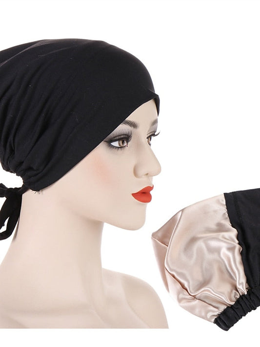 Soft Double Layer Satin Jersey Inner Hijab Cap Muslim Underscarf Bonnet Female Headband Caps Islam Ramadan Bandage Hat for Women