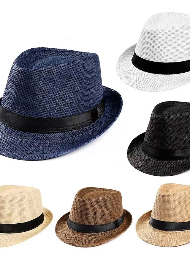 Unisex Sunhat Women Men Fashion Summer Casual Trendy Beach Sun Straw Jazz Band Hat Cowboy Fedora Hat for Women