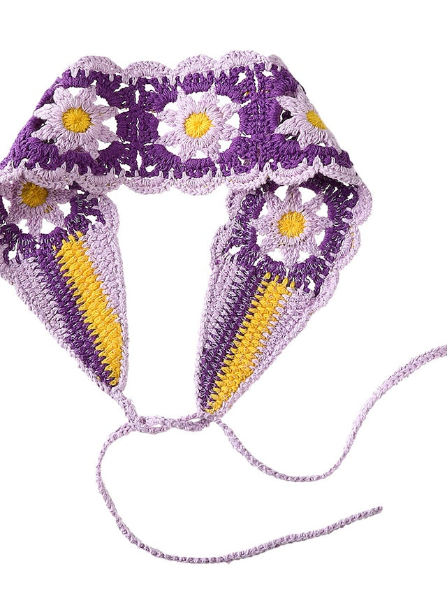 1pc Crochet Hippie Headbands for Women Boho Hair Bands Floral Bandanas Knit Head Wrap for Girls Holiday Headband for Women
