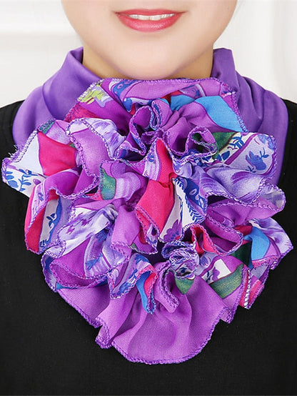 Floral Chiffon Neck Guard False Collar Hedging Scarf Summer Autumn Women Protect Cervical Elastic Bib Headneck for Women