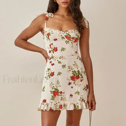 Sweetheart Ruffle Hem Floral Dress