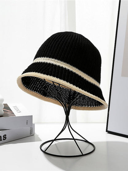 Slouchy Beanie Hat Home Daily Stripes and Plaid Knit Casual Sweet Breathability Comfortable Elastic 1 pcs for Women