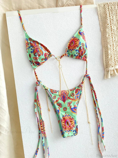 Swimsuit Print Bikinis Micro Thongs Set Bikini Set