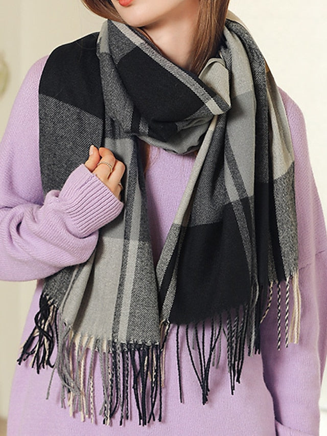 Shawls & Wraps Outdoor Dailywear Holiday Black Red Blue Scarf Plaid for Women