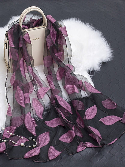 Multicolor Leaf Embroidery Scarf Female Spring Summer Autumn  Sunscreen Headscarf Fashion Thin Scarf Shawl Dual-use Long Beach Towel for Women