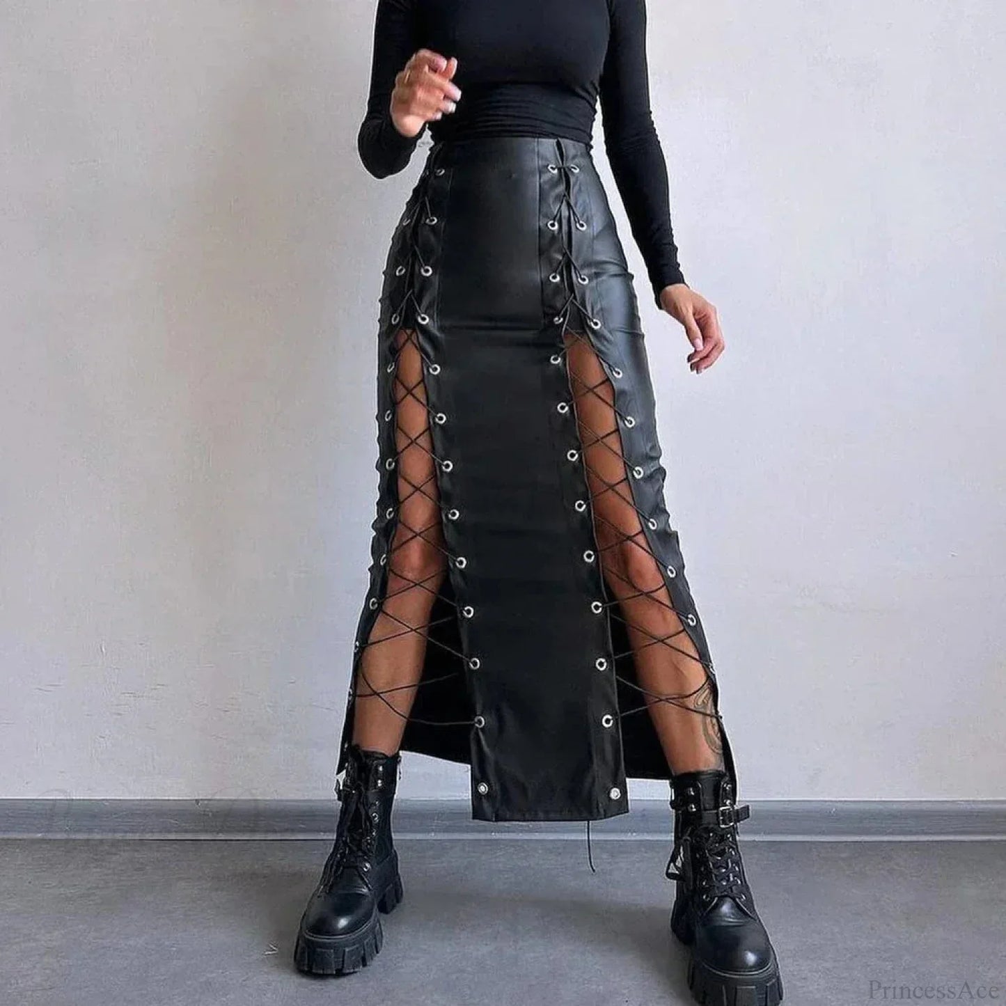 Synthetic Leather Patchwork Skirt