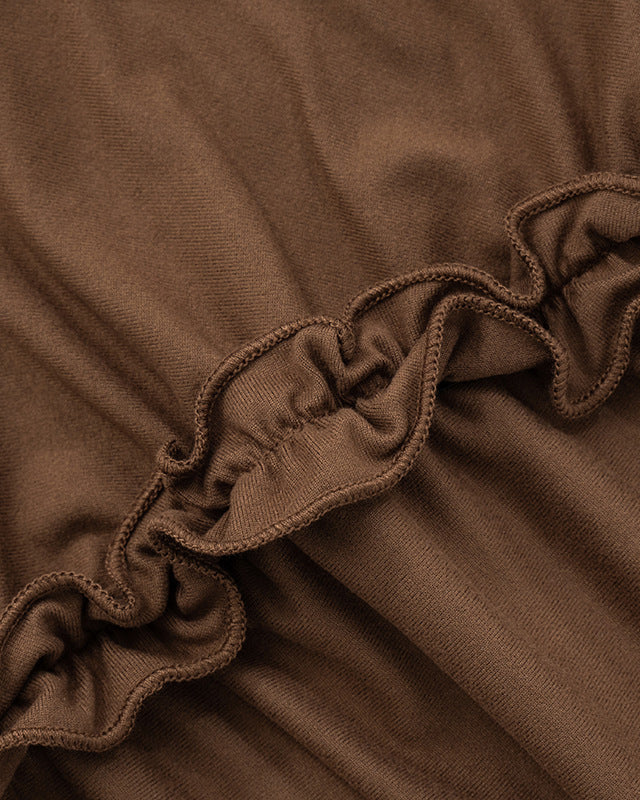 Solid Color One Shoulder Gathered Lace T-Shirt Top