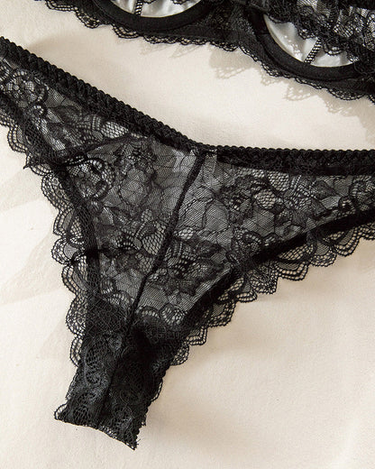 Lace Patchwork Leopard Print Underwire Push-up Breathable Bra Set