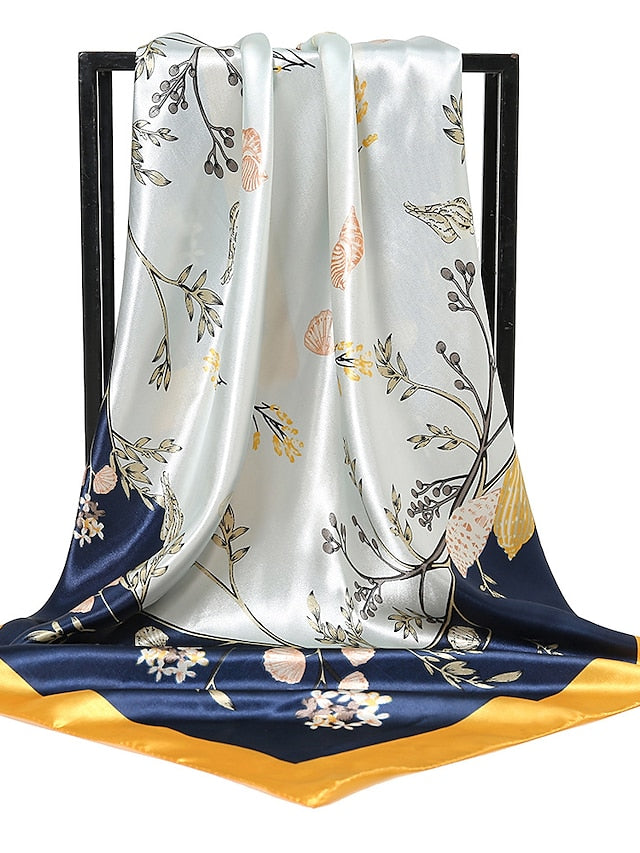 1PC Women Fashion 90*90cm Large Square Scarf Bandana Colorful Print Shawl Hijab Office Party Silk Satin Kerchief for Women
