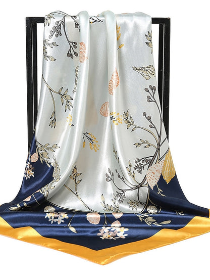1PC Women Fashion 90*90cm Large Square Scarf Bandana Colorful Print Shawl Hijab Office Party Silk Satin Kerchief for Women