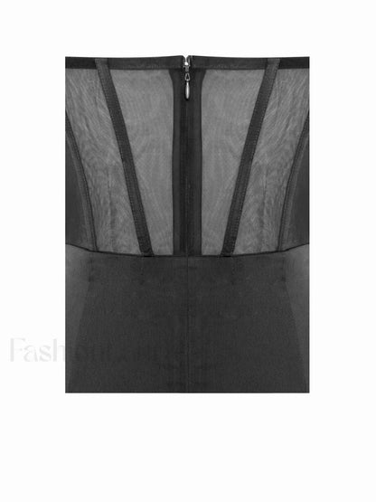 Talia Black Satin Charming Lace Corset Maxi Dress