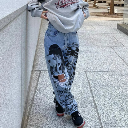 Tall Waist Torn Dark Denim Pant