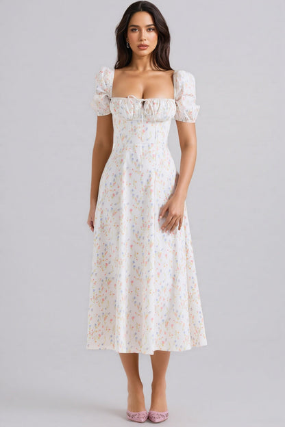 Arwen Print Cotton Puff Sleeve Midi Dress