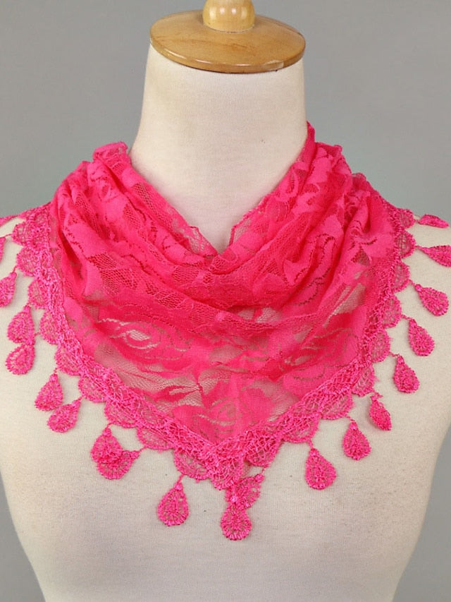 1pcs Solid Triangle Scarf for Church Shawl Catholic Church Prayer Shawl Hollow Floral Spanish Mantilla Lace Veil Wedding Cape for Women for Women