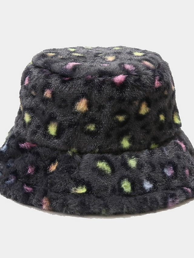 New Winter Bucket Hats Fluffy Fur Men Women Panama Hat Fashion Warm Fisherman Cap Multi Color Leopard Printed Hat for Women